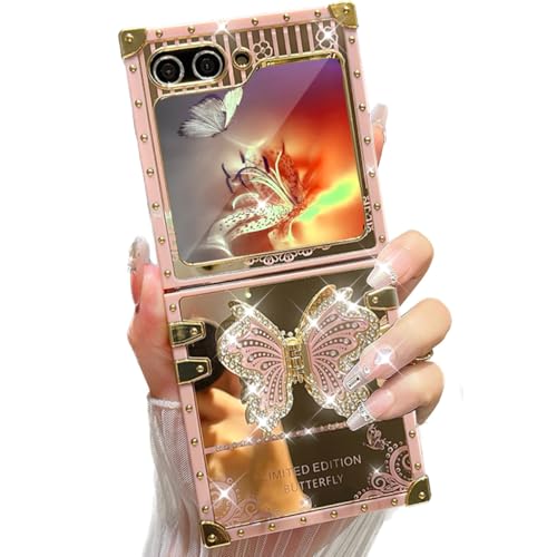 AuroiCYY Schutzhülle für Samsung Galaxy Z Flip 6, quadratisch, Glitzer, faltbar, glitzernd, Schmetterling, Ständer, Spiegel, Rückseite, vergoldet, stoßfest, elegant, niedlich, weiche Schutzhülle für Z AuroiCYY Schutzhülle für Samsung Galaxy Z Flip 6, quadratisch, Glitzer, faltbar, glitzernd, Schmetterling, Ständer, Spiegel, Rückseite, vergoldet, stoßfest, elegant, niedlich, weiche Schutzhülle für Z von AuroiCCY
