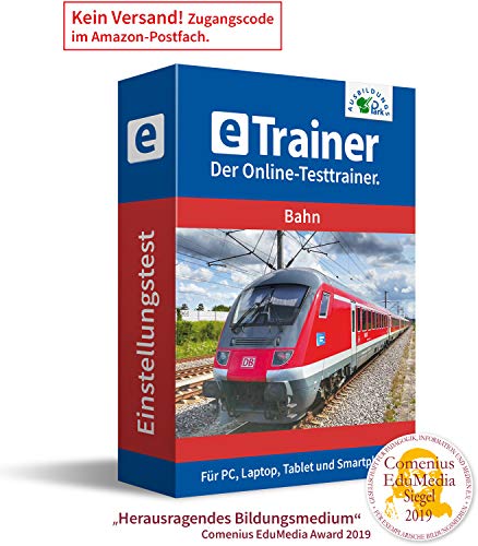 Bahn Einstellungstest 2024: eTrainer – Der Online-Testtrainer | Über 1.600 Aufgaben mit Lösungen: Allgemeinwissen, Deutsch, Englisch, Mathematik, logisches Denken, visuelles Denken und mehr von Ausbildungspark