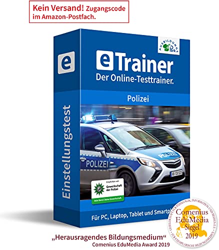 Einstellungstest Polizei 2024: eTrainer – Der Online-Testtrainer | Über 2.700 Aufgaben mit Lösungen: Wissen, Sprache, Mathe, Logik, Konzentration, Merkfähigkeit und mehr | Eignungstest üben von Ausbildungspark