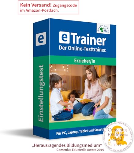 Erzieher Einstellungstest 2024: eTrainer – Der Online-Testtrainer | Über 1.200 Aufgaben mit Lösungen: Allgemeinwissen, Deutsch, Mathematik, logisches Denken, visuelles Denken, Kreativität und mehr von Ausbildungspark