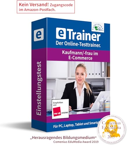 Kaufmann/-frau im E-Commerce Einstellungstest 2023: eTrainer – Der Online-Testtrainer | Über 1.400 Aufgaben mit Lösungen: Sprache, Wissen, Mathe, Logik, Konzentration + mehr | Eignungstest üben von Ausbildungspark