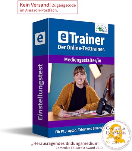 Mediengestalter Einstellungstest 2024: eTrainer – Der Online-Testtrainer | Über 1.800 Aufgaben mit Lösungen: Allgemeinwissen, Deutsch, Mathematik, logisches Denken, visuelles Denken und mehr von Ausbildungspark