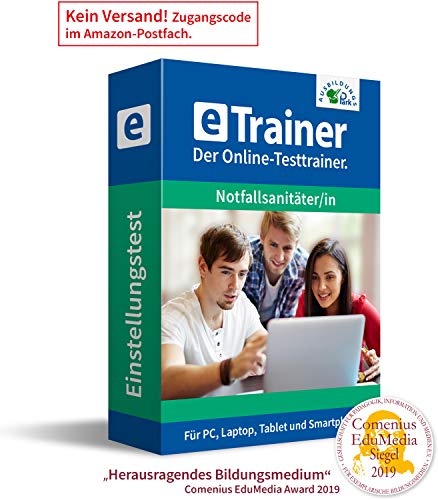 Notfallsanitäter Einstellungstest 2024: eTrainer – Der Online-Testtrainer | Über 1.500 Aufgaben mit Lösungen: Allgemeinwissen, Deutsch, Mathematik, logisches Denken, visuelles Denken und mehr von Ausbildungspark