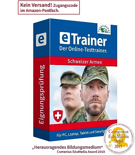 Schweizer Armee Einstellungstest 2024: eTrainer – Der Online-Testtrainer | Über 2.600 Aufgaben mit Lösungen: Wissen, Sprache, numerische, verbale, figurale Intelligenz und mehr | Eignungstest üben von Ausbildungspark