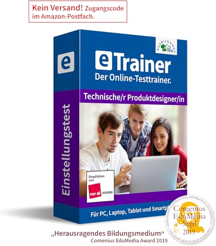 Technischer Produktdesigner Einstellungstest 2024: eTrainer – Der Online-Testtrainer | Über 1.800 Aufgaben mit Lösungen: Allgemeinwissen, Deutsch, Mathematik, Logik, visuelles Denken und mehr von Ausbildungspark