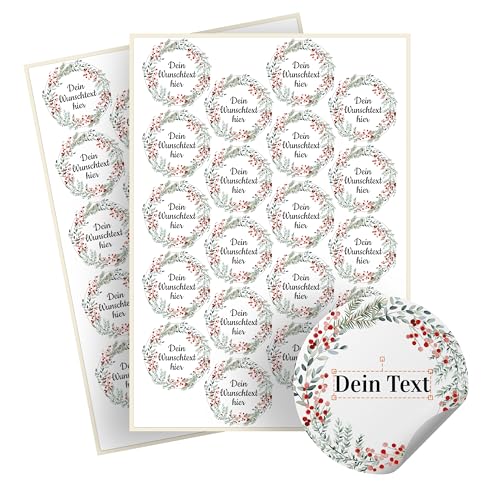 Weihnachtssticker selbst gestalten – 40 personalisierte Aufkleber - Stickerbögen – rund, Ø 5 cm – Weihnachtsetiketten als Geschenkaufkleber – Sticker mit Namen - Kranz - Motiv 1 Weihnachtssticker selbst gestalten – 40 personalisierte Aufkleber - Stickerbögen – rund, Ø 5 cm – Weihnachtsetiketten als Geschenkaufkleber – Sticker mit Namen - Kranz - Motiv 1 von Ausgewählt verpackt