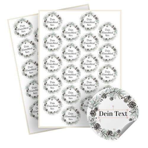 Weihnachtssticker selbst gestalten – 40 personalisierte Aufkleber - Stickerbögen – rund, Ø 5 cm – Weihnachtsetiketten als Geschenkaufkleber – Sticker mit Namen - Kranz - Motiv 6 Weihnachtssticker selbst gestalten – 40 personalisierte Aufkleber - Stickerbögen – rund, Ø 5 cm – Weihnachtsetiketten als Geschenkaufkleber – Sticker mit Namen - Kranz - Motiv 6 von Ausgewählt verpackt