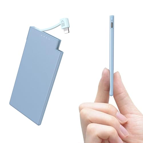 Auskang 0.68cm Ultra Slim Powerbank 5000mAh [Kompatibel mit iPhone ] mit Kabel Tragbares Ladegerät Ultra-dünn und leicht Externe Akku Power Pack- Blau von Auskang