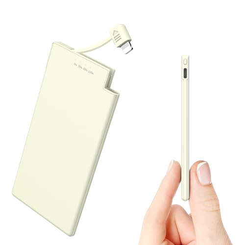 Auskang 0.68cm Ultra Slim Powerbank 5000mAh mit Kabel Tragbares Ladegerät Ultra-dünn und leicht Externe Akku Power Pack,Kompatibel mit iPhone (außer iPhone 15 Serie)- Weiß von Auskang