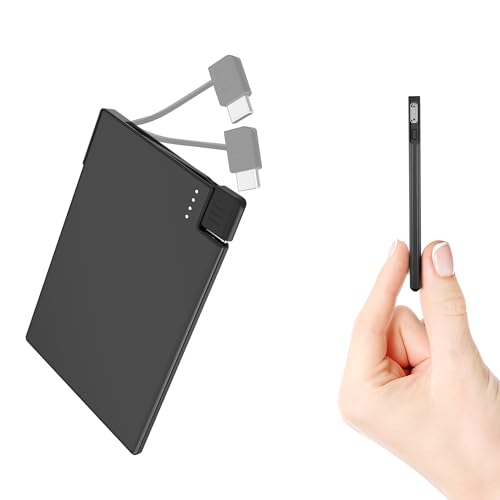 Auskang Slim Powerbank 2500mAh mit Type-C Kabel, Ultraleicht und Ultra Dünn Handy Externer Akku - Wie eine Kreditkartengröße, Kompatibel mit iPhone 15-Serie, Samsuang, Xiaomi etc von Auskang