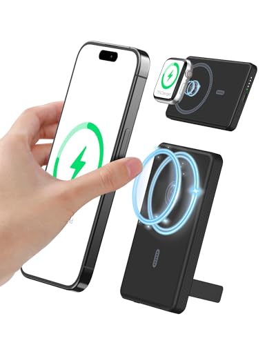 Auskang Wireless Powerbank 5000mAh, Magnetische Power Bank klein mit USB-C 18W Schnellladefunktion, Kabellose externer Akku kompatibel mit iPhone 15 Pro Max/Pro/15/14 Pro Max/13 Pro (Schwarz) von Auskang