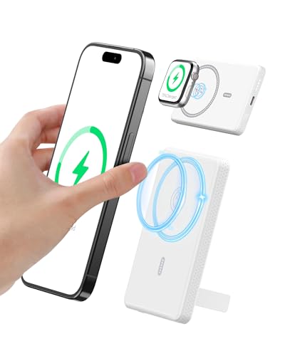 Auskang Wireless Powerbank 5000mAh, Magnetische Power Bank klein mit USB-C Schnellladefunktion, Kabellose externer Akku kompatibel mit iPhone 15 Pro Max/Pro/15/14 Pro Max/13 Pro (Weiß) von Auskang