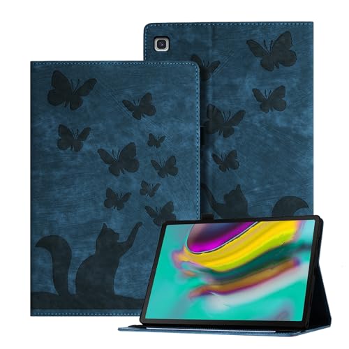 Ausblin Geprägte Galaxy Tab S5e Hülle T720, Schmetterlings und Katzen Themen Retro PU Leder Tablet Hülle für Samsung Galaxy Tab S5e (2019) 10.5" / T720, Blau von Auslbin