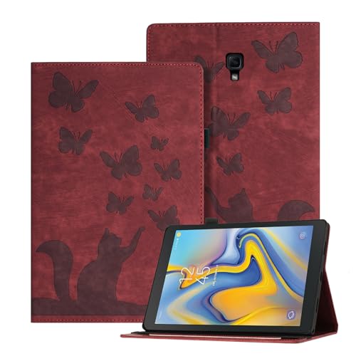 Ausblin Geprägte Samsung Galaxy Tab A 10.5 Hülle, Schmetterlings und Katzen Themen Retro PU Leder Tablet Hülle für Samsung Galaxy Tab A 10.5 (2018) / T590, Rot von Auslbin