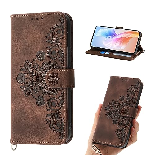 Auslbin Blumen Hülle Kompatibel mit Xiaomi Poco X3/ Poco X3 Pro/Poco X3 NFC, 5 Kartenfächer Handyhülle Vintage-Stil PU-Leder SchutzHülle Kompatibel mit Poco X3/ X3 Pro/X3 NFC, Braun von Auslbin