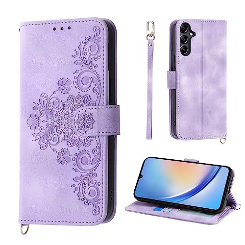 Auslbin Blumen Hülle Samsung A34 5G (2023) 6.6", Vintage-Stil PU-Leder Schutzhülle Samsung Galaxy A34 5G Hülle, Lila von Auslbin