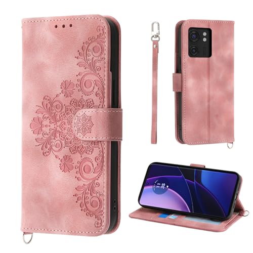 Auslbin Blumen Hülle für Motorola Edge 40 Hülle 2023 6.55", 5 Kartenfächer Handyhülle Vintage-Stil PU-Leder Schutzhülle für Motorola Edge 40 / XT2303-2, Rosa von Auslbin