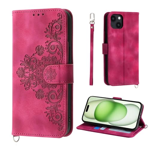 Auslbin Blumen Hülle für iPhone 15 Plus 6.7" 2023, Vintage-Stil PU-Leder Schutzhülle für iPhone 15 Plus 6.7" 2023 Handyhülle, Rot Auslbin Blumen Hülle für iPhone 15 Plus 6.7" 2023, Vintage-Stil PU-Leder Schutzhülle für iPhone 15 Plus 6.7" 2023 Handyhülle, Rot von Auslbin