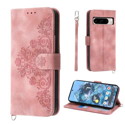 Auslbin Blumen Pixel 8 Pro Case (2023) 6.7", Vintage-Stil PU-Leder Schutzfür Google Pixel 8 Pro (2023), Rosa von Auslbin