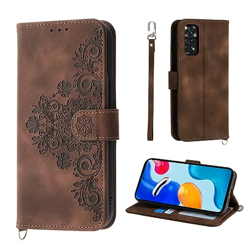 Auslbin Blumen Redmi Note11 4G /Note 11S 4G Hülle, Vintage-Stil PU-Leder Schutzhülle für Redmi Note11 4G /Note 11S 4G Braun von Auslbin