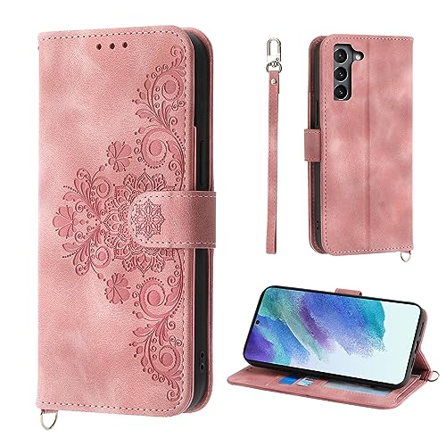 Auslbin Blumen S21 FE Hülle (2022) 6.4", Vintage-Stil PU-Leder Schutzhülle für Samsung Galaxy S21 FE 5G, Rosa von Auslbin