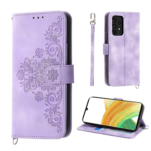 Auslbin Blumen Samsung A33 Hülle 5G (2022) 6.4", Vintage-Stil PU-Leder Schutzhülle für Samsung Galaxy A33 5G (2022), Lila von Auslbin