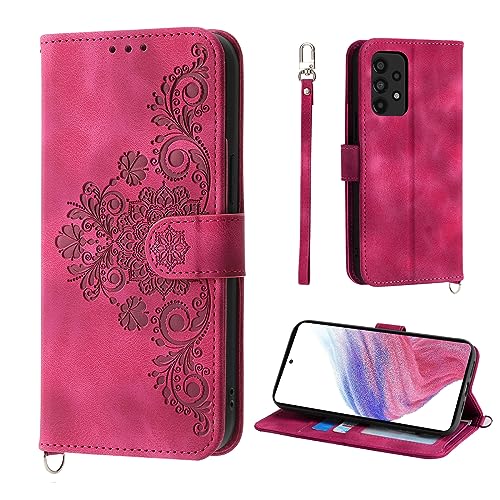 Auslbin Blumen Samsung Galaxy A53 5G Hülle (2022) 6.5", Vintage-Stil PU-Leder Schutzhülle für Samsung Galaxy A53 5G (2022) 6.5", Rot von Auslbin