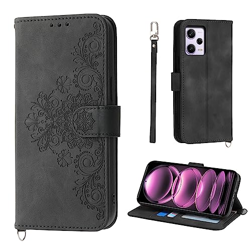 Auslbin Blumen Xiaomi Redmi Note 12 Pro Hülle (2023) 6.6", Vintage-Stil PU-Leder Schutzhülle Xiaomi Poco X5 Pro Hülle, Schwarz von Auslbin