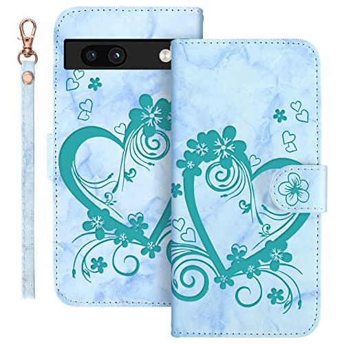 Auslbin Flip Case für Google Pixel 7A 6.1", Love PU-Leder Handyhülle mit Armband für Google Pixel 7A 5G, Grün von Auslbin