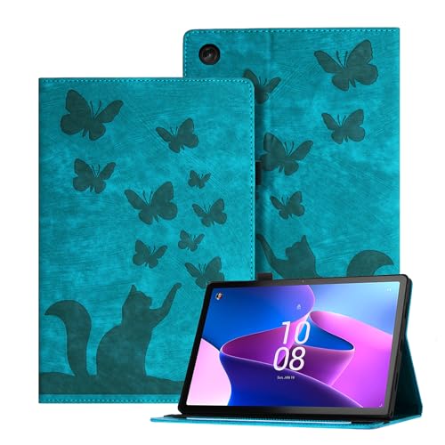 Auslbin Geprägte Hülle Lenovo Tab M10 Plus 3rd Gen (2022) 10.61", Schmetterlings und Katzen Themen Retro PU Leder Tablet Hülle für Lenovo Tab M10 Plus (3rd Gen) (2022) 10.61", Grün von Auslbin