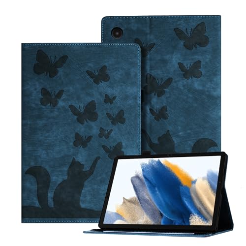 Auslbin Geprägte Samsung Tablet A8 Hülle (2021) 10.5", Schmetterlings und Katzen Themen Retro PU Leder Tablet Hülle für Sam Tab A8 (2021) 10.5", Blau von Auslbin