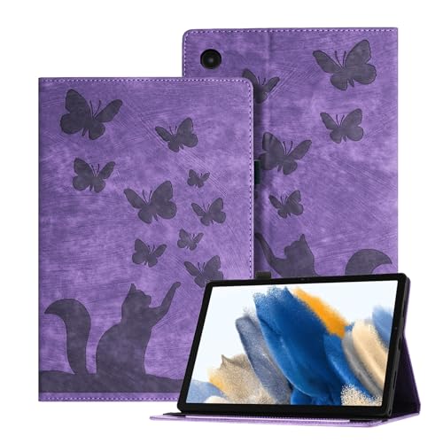 Auslbin Geprägte Samsung Tablet A8 Hülle (2021) 10.5", Schmetterlings und Katzen Themen Retro PU Leder Tablet Hülle für Sam Tab A8 (2021) 10.5", Lila von Auslbin