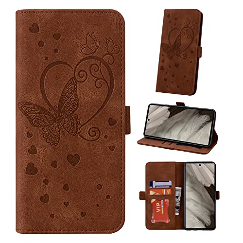 Auslbin Google Pixel 7A Hülle 6.1", Butterfly PU Leder Mobile Flip Cover mit Armband für Google Pixel 7A, Braun von Auslbin