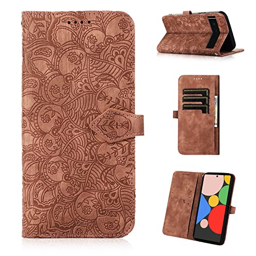 Auslbin Handyhülle für Google Pixel 6a Hülle Geprägtes Mandala PU Leder Schutzhülle Google 6a Lederhülle Flip Wallet Case für Google Pixel 6a - Braun von Auslbin