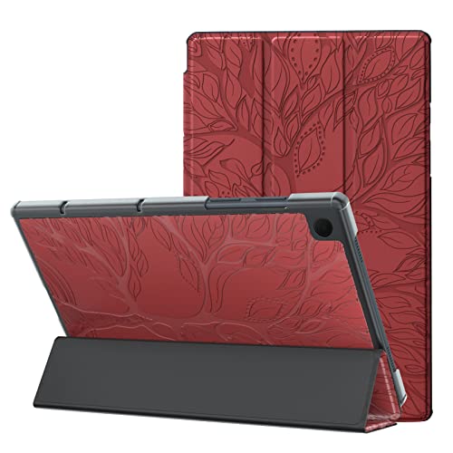 Auslbin Hülle for Samsung Galaxy Tab A8 10.5 Zoll (2021/2022 Ausführung) SM-X200/X205/X207 Tablet Schutzhülle Premium PU Geprägte Baum Flip Tasche Brieftasche - Red von Auslbin