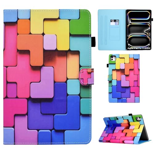 Auslbin Hülle für Apple iPad Pro 11 (2024)/ iPad Pro (5th Generation)/ A2837 Schutzhülle PU Leder Case Magnetisch Flip Cover mit Ständer für Apple iPad Pro 11,Bausteine von Auslbin