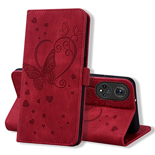 Auslbin Hülle für Honor 50 5G / Huawei Nova 9 6.57 Zoll 2021 Schutzhülle Premium PU/TPU Lederhülle Flip Wallet Tasche Case mit Kartensteckplätzen,Rot von Auslbin