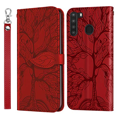 Auslbin Hülle für Samsung Galaxy A21,Premium Leder Flip Wallet Schutzhülle Tasche Handyhülle für Samsung Galaxy A21(Rot) von Auslbin