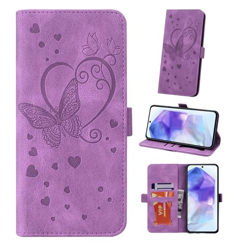 Auslbin Hülle für Samsung Galaxy A35 5G 6.6" 2024 Tasche, Schmetterlings PU-Leder Schutzhülle Flip Handyhülle mit Armband für Samsung Galaxy A35, Lila von Auslbin