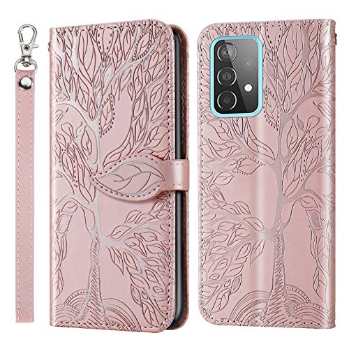 Auslbin Hülle für Samsung Galaxy A52S / A52 5G / A52 4G,Leder Handyhülle Stoßfest Wallet Magnet Schutzhülle Tasche Silikon Bumper TPU Case für Handy Samsung Galaxy A52 4G / A52 5G / A52S-Roségold von Auslbin