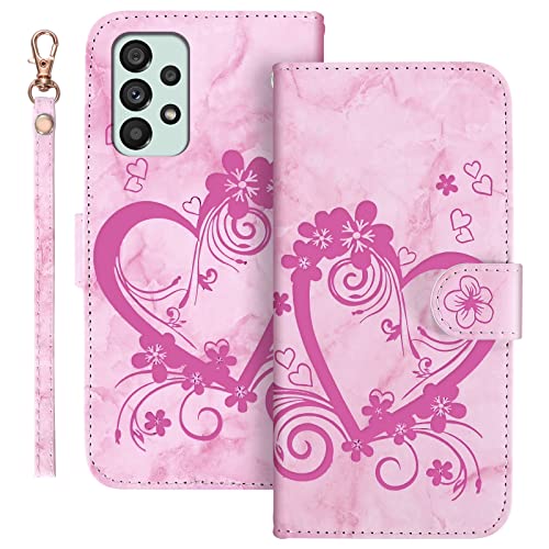 Auslbin Hülle für Samsung Galaxy A73 5G 6.7 Zoll 2022 PU Leder Schutzhülle Tasche Case mit Lanyard Magnetisch Flip Handyhülle (Rosa) von Auslbin