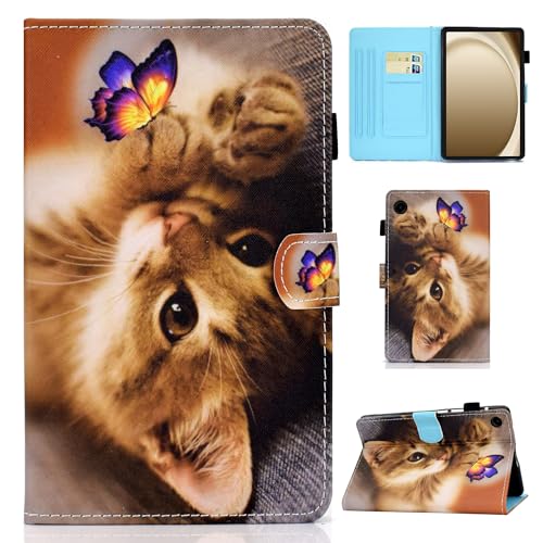 Auslbin Hülle für Samsung Galaxy Tab A9+ A9 Plus 11" Schutzhülle PU Leder Case Magnetisch Flip Cover mit Ständer für SM-X210/X215,Schmetterling und Katze von Auslbin