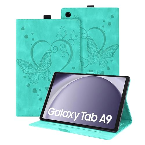 Auslbin Hülle für Samsung Galaxy Tab A9 8.7" 2023, PU Leder mit Schmetterlingsprägung und Standfunktion, Tablet Hülle Kompatibel für Tab A9 (2023) SM-X110/SM-X115, Grün von Auslbin
