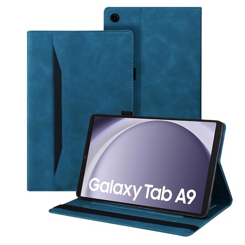 Auslbin Hülle für Samsung Galaxy Tab A9 8.7" 2023, Polether -Tablet Geeignet für Tab A9 (2023) SM-X110/SM-X115, Klassischer Lederstil Tablet Hülle, Blau von Auslbin