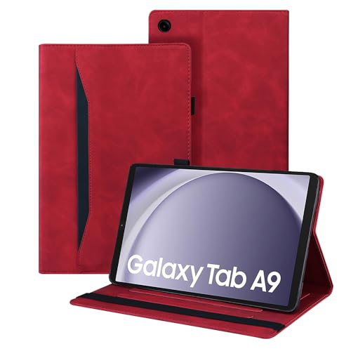 Auslbin Hülle für Samsung Galaxy Tab A9 8.7" 2023, Polether -Tablet Geeignet für Tab A9 (2023) SM-X110/SM-X115, Klassischer Lederstil Tablet Hülle, Rot von Auslbin