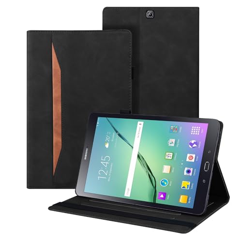 Auslbin Hülle für Samsung Galaxy Tab S2 9.7 Zoll Tablet Modell SM-T810/T815/T815/T819 Premium PU-Leder mit der Stand Funktion Kartenschlitz Schutzhülle mit Stifthalter, Schwarz von Auslbin