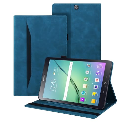 Auslbin Hülle für Samsung Galaxy Tab S2 9.7 Zoll Tablet Modell SM-T810/T815/T815/T819 Premium PU-Leder mit der Stand Funktion Kartenschlitz Schutzhülle mit Stifthalter,Blau von Auslbin