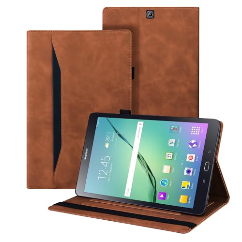 Auslbin Hülle für Samsung Galaxy Tab S2 9.7 Zoll Tablet Modell SM-T810/T815/T815/T819 Premium PU-Leder mit der Stand Funktion Kartenschlitz Schutzhülle mit Stifthalter,Braun von Auslbin