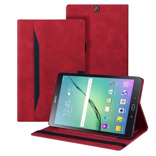 Auslbin Hülle für Samsung Galaxy Tab S2 9.7 Zoll Tablet Modell SM-T810/T815/T815/T819 Premium PU-Leder mit der Stand Funktion Kartenschlitz Schutzhülle mit Stifthalter,Rot von Auslbin