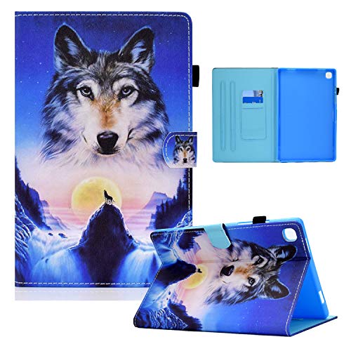 Auslbin Hülle für Samsung Galaxy Tab S6 Lite 10.4 Zoll 2020/2022/2024 SM-P610/P615/P613/P619,PU Leder Tasche Schutzhülle Schale Smart Case mit Ständerfunktion,Wolf von Auslbin